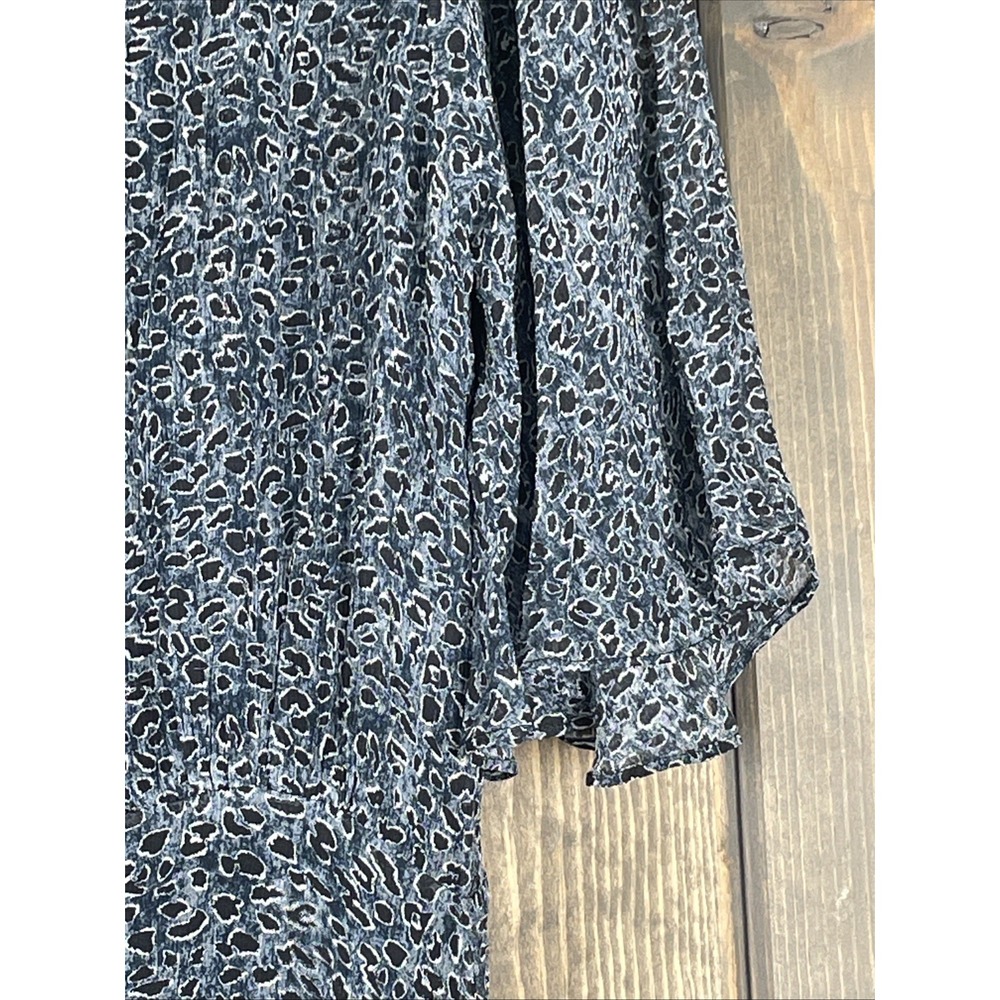 Caballero Collection Sheer Chiffon Leopard Print  Blue Gray Midi Dress Size M - Picture 3 of 9